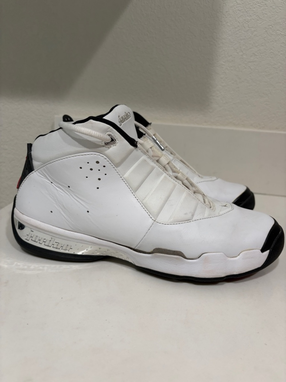 Jordan White and Black Basketball Sneakers - Picture 2 of 11